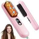 Go Brush Pro 2026, Cordless Hair Straightener Brush, Mini Hair Straightener with 4 Temperature Settings, Portable Hair Straightener Brush with MCH Heating and Ionic & Ceramic Care for Women (Pink)