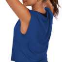 Womens Workout Crop Tank Tops Loose Sleeveless Summer T Shirts Oversize Active Yoga Gym Tee Y2k (Blue, XL)