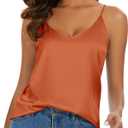 Miqieer Basic Women's Silk Tank Top Ladies V-Neck Camisole Silky Loose Sleeveless Blouse Satin Tank Shirt (Orange)