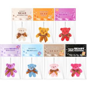 4 x 28 Packs Valentine's Day Cards for Kids School with Mini Plush Bear Keychain, Valentines Gift for Kids Classroom Valentines Gifts Valentine's Cards Party Favors