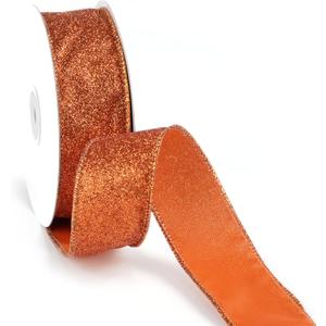 MAYREEL 1.5 Inch Copper Ribbon Wired Terracotta Glitter for Christmas Decorations Gift Wrapping Wreath Supplies Tree Toppers Garland Crafts 10 Yards