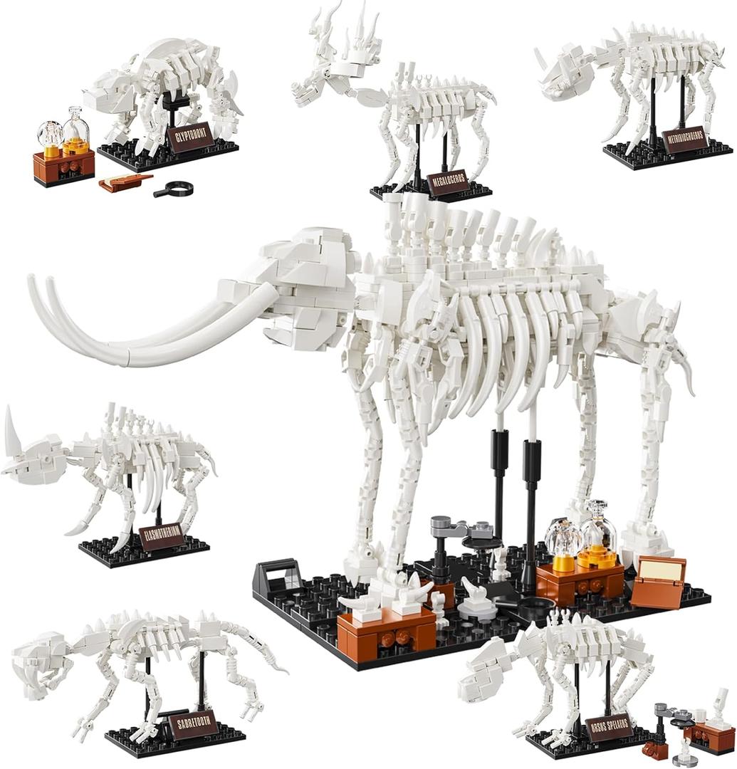 6 in 1 Fossil Building Kit, Compatible with Lego Dinosaur Natural History Museum, 6 Prehistoric Beasts in 1 Mammoth Building Set, Educational STEM Toys Discovery Gifts for Kids Ages 8+, 928 PCS