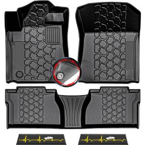 2014-2021 Toyota Tundra Double Cab/Crew Max Cab Floor Mats, All-Weather 3D Custom Fit Car Floor Liners for 1st & 2nd Rows, Anti-Slip Rubber Mats w/Detachable Weather Strips, Odorless & Easy to Clean