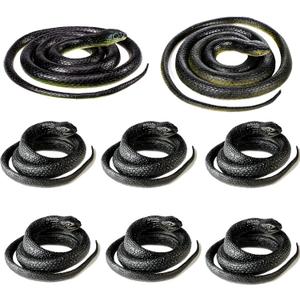 8 Pieces Large Realistic Rubber Snake Toys Fake Black Plastic Snakes That Look Real for Garden Props to Keep Birds Away, April Fools Day Prank Stuff Halloween Scary Toys, Large, Medium