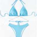 COZYEASE Women's 2 Piece Bikini Set Triangle Halter Tie Back Bathing Suit Set Shell Backless High Cut Swimsuit (Blue, L)