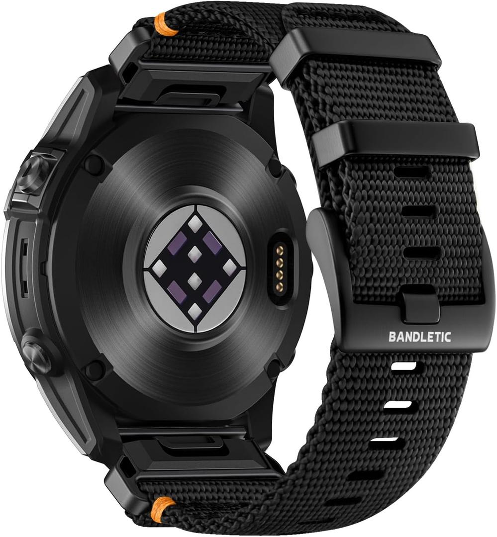 Bandletic Compatible with Garmin Instinct 2 Watch Band - 22mm Quick Fit Rugged Nylon Replacement Band for Fenix 8 E 47mm/7 6 Pro/5 Plus/Instinct 3 E 45mm/Forerunner 970 965/Approach S70 S62/Epix Pro (Black)