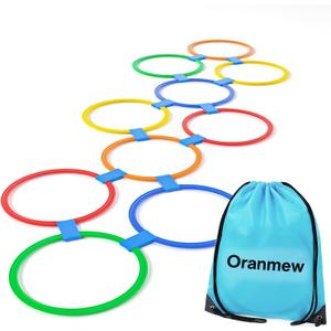 Hopscotch Rings, 1-Set 10 Round Hoops (11-inch) + 15 Connectors, Agility Rings for Kids, Builds Gross Motor Skills, Preschool & Kindergarten PE, Indoor/Outdoor Playground Obstacle Course