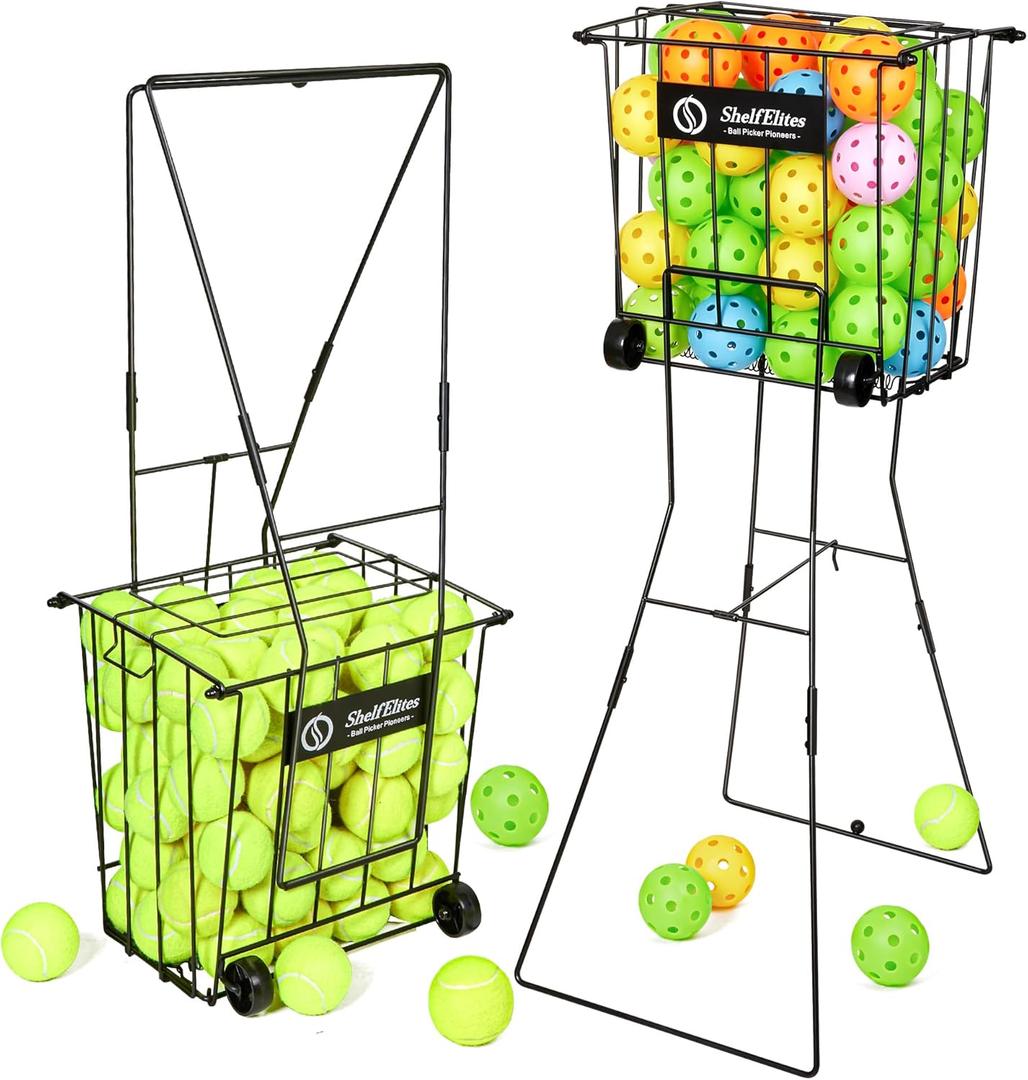 Portable Tennis Ball Hopper & Pickleball Basket - 75 Balls Capacity, Durable Steel Frame with Easy-Grip Handle, Multi-Sport Ball Collector for Training & Practice (Black)