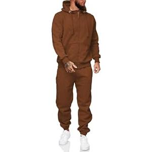 Riskrole Men's Hooded Tracksuit 2 Pieces Set Zip up Fleece Sweatsuit Casual Outdoor Sports Jogging Suits Set (Brown, Small)