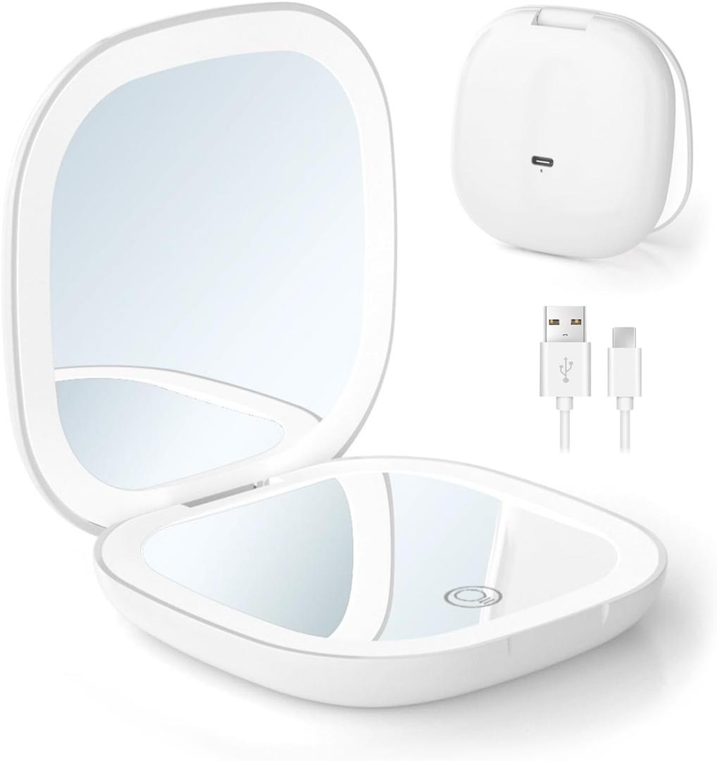 Compact LED Travel Magnifying Makeup Mirror - 1X/10X Rechargeable 4-inch Magnifying Mirror with Light, 3-Level Dimmable, Compact Portable Mirror for Purses & Travel, White