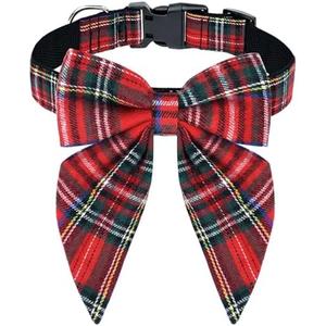 Malier Christmas Dog Collar with Bow tie, Classic Red Plaid Dog Christmas Collars for Girl and Boy, Cute Adjustable Holiday Puppy Collars for Small Medium Large Dogs (Large, Red & Black)