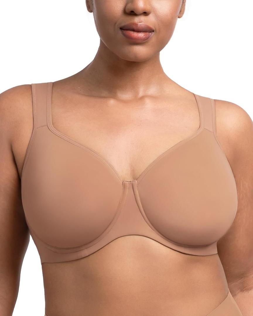 HSIA Bras for Women Minimizer Full Coverage, Plus Size T Shirt Unlined Underwire Smooth Bra, Seamless Cups Joan Ultimate Soft (Beige)