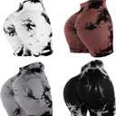 4 Piece Women Workout Shorts Tie Dye High Waist Butt Lifting Shorts Tight Women Workout Gym Yoga Sports Shorts (Black, XXL)