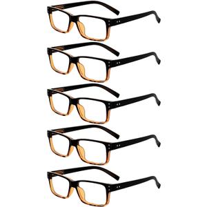 Eyekepper Vintage Reading Glasses for Men - 5 Pack Spring Hinges Classic Readers (Black/Yellow-5pcs All Clear Lens)