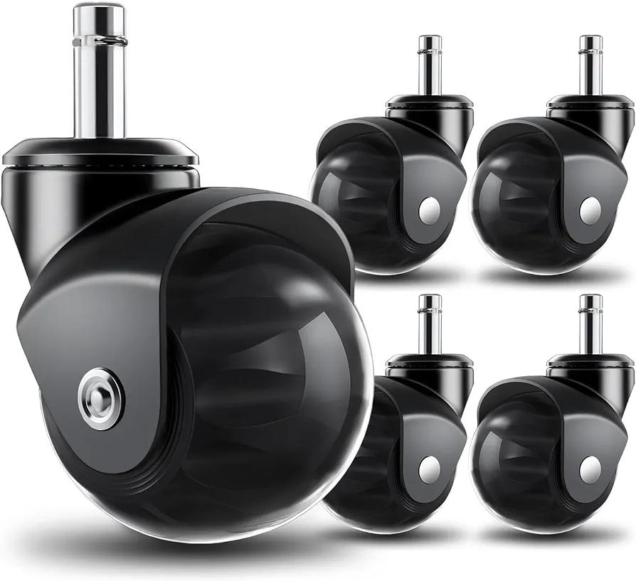 RidRed Office Chair Wheels Replacement Heavy Duty 2 Inch Roller Blade Wheels for Carpet Hardwood Floors,Support 2000 LB, Rubber Rollerblade Desk Chair Casters, Standard Stem Universal Fit, Set of 5