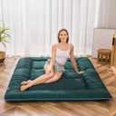 MAXYOYO Japanese Floor Mattress Futon Mattress, Thicken Sleeping Pad Foldable Roll Up Floor Futon for Adults Tatami Mat Dormitory Lounger, Dark Green, Twin Size