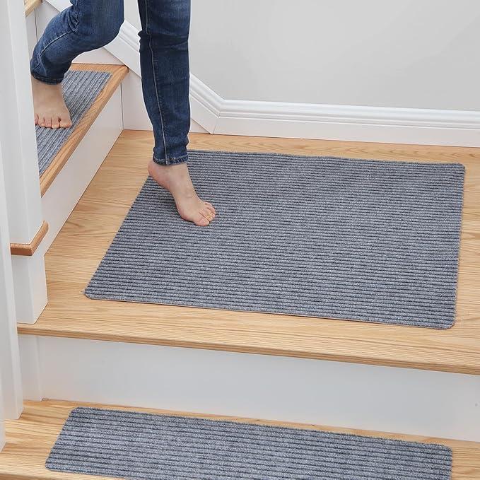 MBIGM Non-Slip Carpet Stair Tread Mat 30" x 30" Landing Rug-Matching Mat Non-Skid Safety Rug Slip Resistant - Light Gray