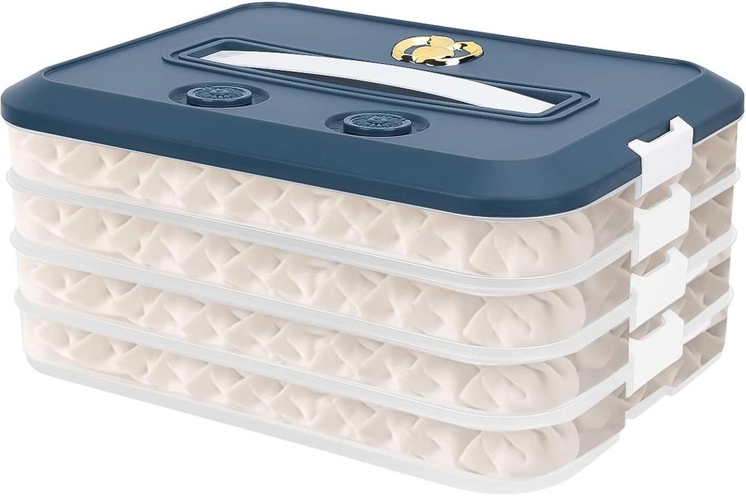 Food Storage Containers with Lids, 4-Layer Stackable Snack Container with Lid Dumpling Box Airtight Storage Container Cookie Storage Containers (Blue)