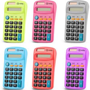 Pocket Size Calculator 8 Digit, Dual Power, Large LCD Display, School Student Desktop Accounting Office Calculators (Pack of 6) - by Emraw
