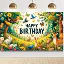 Forest Animal Birthday Banner 71x43 Inch Woodland Deer Rabbit Bird and ButterflyDesign for Kids Party Decoration Indoor Outdoor Nature Themed Birthday Decor