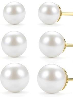 Gold Plated Pearl Earrings Stud for Women Hypoallergenic Small Stud Earrings Set Cartilage Piercing