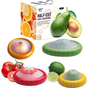 Anti-Oxidation Silicone Fruit and Vegetable Storage Box | Fresh Pod | Set of 4 Reusable Fruit Storage Containers for fridge | Avocado Saver - Onion Holder - Ideal for Tomato, Apple- Fresh Stretch Pods