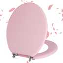 Pink Round Toilet Seat Natural Wood Toilet Seat with Zinc Alloy Hinges, Easy to Install also Easy to Clean, Scratch Resistant Toilet Seat by Angol Shiold (Round, Pink) (Round, Pink)