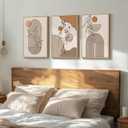 Framed Earth Tone Boho Abstract Wall Art Bedroom, 3 Piece Neutral Modern Bohemian Paintings Prints Canvas Artwork for Walls, Boho Triptych Pictures for Living Room Home Office Wall Decor, 16x24 Inch