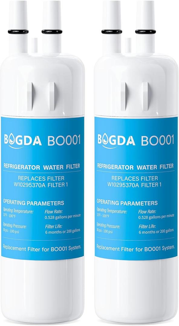 BOGDA W10295370A Water Filter Replacement Fit for EDR1RXD1, WHR1RXD1, Filter 1, W10295370, KAD1RXD1, P8RFWB2L, P8WB2L, P4RFWB, P5WB2L, 46-9081, 46-9930 Compatible with Whirl-pool Ken-more (2 Filters)