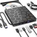 ASHDOL External CD DVD Drive,8 in 1 USB 3.0 and TypeC Disc Reader Writer Burner Player,Slim and Portable CD DVD +/RW Optical Drive for PC Laptop Desktop MacBook Mac Windows Linux OS Apple (8 in 1)