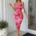 Trendy Queen Women Tie Dye Backless Split Hem Summer Beach Midi Mesh Dresses (L)