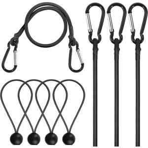 Bungee Cords with Hooks  4 Pack 24" Heavy Duty Bungee Straps with Carabiner + 4 Ball Bungee Cords 8", for Kayak, Paddle Board, Truck, Camping, Garage,Camping Accessories  Max Load 78 lbs