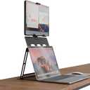 HNL Portable Monitor Stand, iPad & Tablet Holder, clamp Retention, Foldable, mountable Small Desk, Supports 7.75 inch to 10.75 inch Screen Width, Travel with Laptop, Black