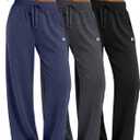 Neer 3 Pack Women's Yoga Pants Loose Casual Wide Leg Sweatpants High Waist Lounge Drawstring Stretch Pants with Pockets, Large