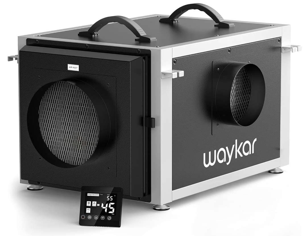Waykar 158 Pints Crawl Space Dehumidifier with Remote Control up to 6,500 sq. ft., Dual Duct HVAC Commercial Whole-House Dehumidifier for Basement, Industry Water Damage Unit - 5-Year Quality Coverage