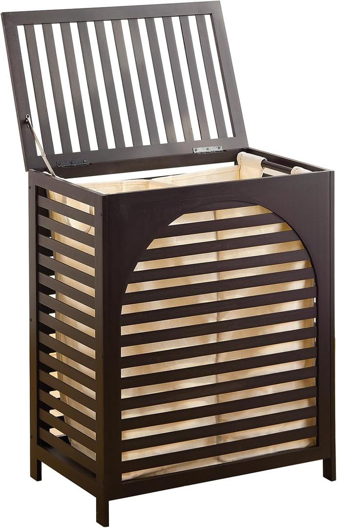 Laundry Hamper with Lid, Bamboo Clothes Laundry Basket with Handles, Removable 2-Section Liner bag, Hampers for Bedroom Aesthetic, Large Storage for Bath Towel, Sheets or Toys, Home (Brown)
