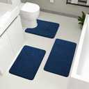YIHOUSE Bathroom Rugs Mat Set 3 Piece Dark Blue, Memory Foam Bath Mats Sets, Non Slip Water Absorbent Washable Bath Rugs for Sink, Toilet and Floor