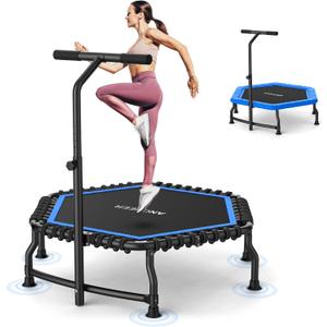 ANCHEER Trampoline, 50'' Rebounder Trampoline for Adult with Bar, Indoor Mini Trampoline, 550LBS Fitness Trampoline with Bungee, Jumping Cardio Equipment, Exercise Trampoline at Home Gym