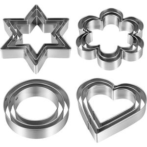 Metal Cookie Cutters Set 12 Pieces, Stainless Steel 3 Heart Cookie Cutters, 3 Star Cookie Cutters, 3 Flower Cookie Cutters, 3 Round Cookie Cutters for Valentine's Day Christmas Holiday