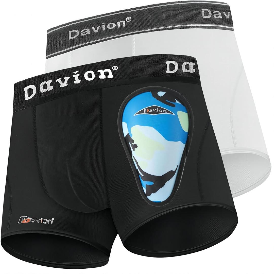 Davion Baseball Cup Youth Boys Underwear with Protective Athletic Cup for Boys, Soft Sports Protection for Baseball Football (Small, Black+white)