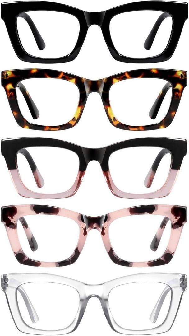 Oprah Reading Glasses for Women-5 Pack Blue Light Blocking Square Fashion Readers with Spring Hinge Computer Eyeglasses(Mix1, 1.50x)