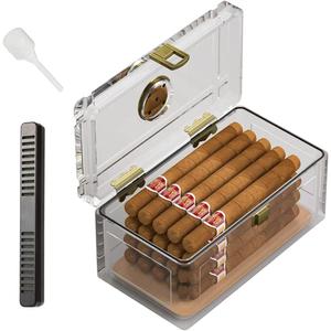 TISFA Acrylic Cigar Humidor with Humidifier and Hygrometer, Desktop Cigar Case Box that can Hold About 15-20 Cigars (S)