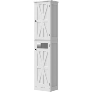 Halitaa Tall Narrow Bathroom Storage Cabinet, Slim Bathroom Cabinet with Adjustable Shelves and 2 Doors, Farmhouse Freestanding Floor Storage for Small Spaces, Bathroom, Kitchen, Living Room, White