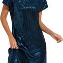 Women's Crewneck Sequin Shift Dress Short Sleeve Casual Holiday Sparkly Party Dress (X-Large, Velvet 4)