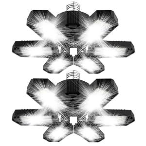 Brobantle LED Garage Lights Bulb 2 Pack 120W Led Screw in Garage Lights 12000LM 6500K Bright LED Garage Ceiling Lights Deformable Garage Shop Light for Attic Basement Workshop Commercial Bay Lighting