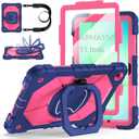 Case for Samsung Galaxy Tab A11+/A9+ Plus 11 Inch 2026/2024, Auorld Rugged Case for Samsung Galaxy A9+/A11+ Tablet with Screen Protector 360 Rotating Stand Shoulder Strap Pen Holder, Navy Pink