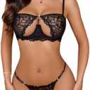 Avidlove Lingerie for Women Sexy Lace Bra and Panty Set Underwire Push Up Lingerie Sets Demi Half Cup. Size 2XL.