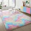 Ophanie Rainbow Rug for Bedroom Girls, Unicorn Colorful Fluffy Soft Cute Fuzzy Area Rugs, Shag Plush Shaggy Bedside Floor 4x6 Furry Carpet for Kids Baby Teen Dorm Nursery Home Decor Aesthetic