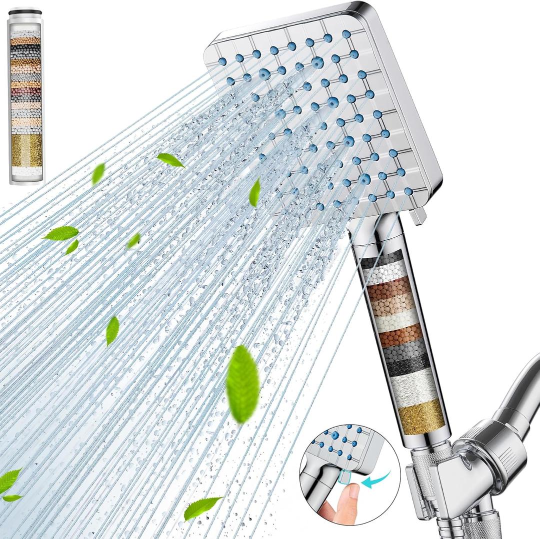 Cobbe Filtered Shower Head with Handheld, High Pressure 6 Spray Mode Showerhead with Filters, Water Softener Filters Beads for Hard Water - Remove Chlorine - Reduces Dry Itchy Skin, Chrome