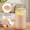 sungwoo Glass Cups with Lids and Straws, 4 Pack 16OZ Iced Coffee Cups with Silicone Sleeve, Glass Tumbler with Straw and Bamboo Lid, Home Essential Drinking Set for Juice, Cocktail and Latte 4 Colors